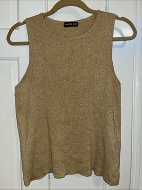 Vintage 90s Y2K Esprit De Corp. Gold Metallic Shimmer Knit Tank Top EUC
